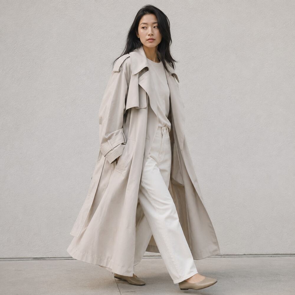 Banana Republic Grey/Ecru Sabbia Oversized Italian Twill Trench Coat, size XL